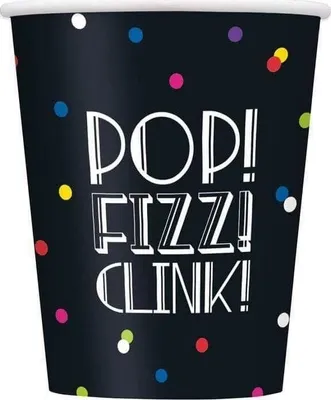 Produktbild von Unique Party - Neonpunkte - Wegwerf-Tasse, Neujahr 8er-Pack - Papier SG23951 (Einheitsgröße) (Schwarz/Weiß)