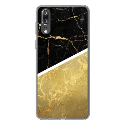 Produktbild von MuchoWow® Handyhülle Schutzhülle Hülle für Huawei P20 Marmor - Schwarz - Gold Silikon Softcase Handy Hülle - Hardcover