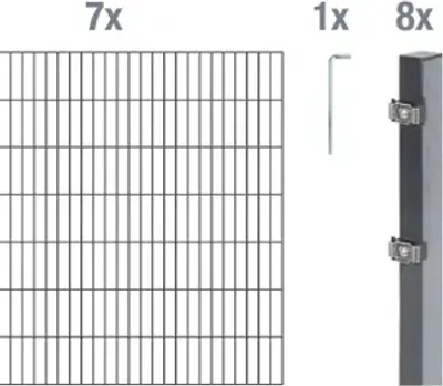 Produktbild von Alberts Doppelstabmatten Zaun, Höhe 140 cm, Länge 14 m, Zaun-Komplettset zum Einbetonieren, anthrazit, Pfosten 60x40 mm