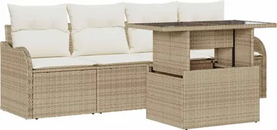 Productafbeelding van vidaXL Tuinset, 5-delig, beige, polyrotan, voor 4 personen