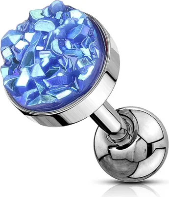 Produktbild von Tragus Ohr Piercing Funkelnder Stecker | Chirurgenstahl | Quartz-Kristal | Autiga® silber-blau