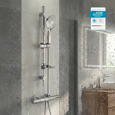 Produktbild von HANSGROHE Duscharmatur, Duschsystem mit Thermostat Ecostat 1001CL und BELVIT Regendusche oder Handbrause, EcoStop & 40°C Sicherheitssperre, Chrom