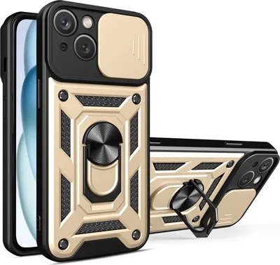 Image de Coque pour iPhone 15, Coque silicone TPU Bumper avec anneau de protection, protection de l'appareil photo Or