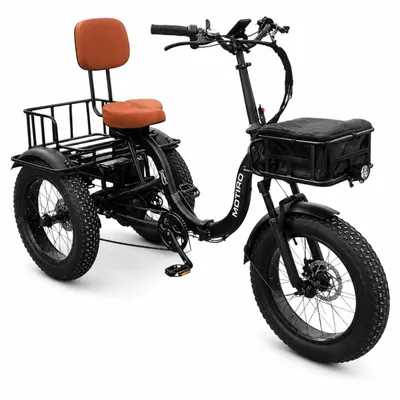 Productafbeelding van Motiro M6 elektrische driewieler voor volwassenen, 20 inch fatbike, zwart, 250 W, 48 V 15 Ah, tot 80 km, tot 180 kg, Shimano 7 versnellingen, opvouwbaar, differentieel, rugleuning