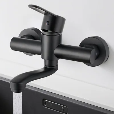 Produktbild von Wandarmatur 360° drehbar, Edelstahl, Wandmontage, Kalt- und Warmwasser, 15 cm Schwenkarm, mattschwarz