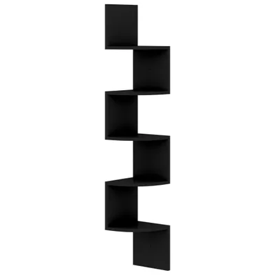 Image de Étagère d'angle murale noire 19x19x123 cm Matériau dérivé du bois
