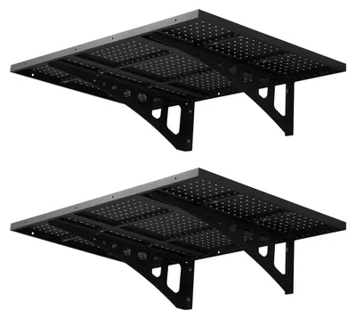 Obrázok produktu pre Dvojposchodová, robustná nástenná polica do garáže, oceľová, rozmery 610 x 914 mm, nosnosť 254 kg celkovo. Čierna farba. Každá polica má rozmery 610 x 914 mm