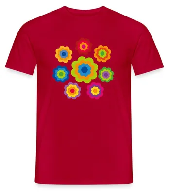 Produktbild von Spreadshirt 70er Jahre Hippie Flower Power Kostüm Blumen Fasching Männer T-Shirt, XXL, Rot