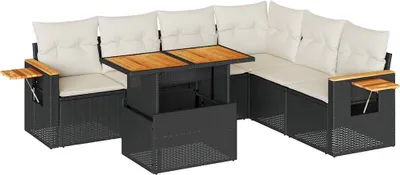 Produktbild von 7-tlg. Garten-Sofagarnitur mit Kissen Schwarz Poly Rattan