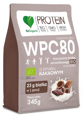 BIAŁKO SERWATKOWE O SMAKU KAKAOWYM (KONCENTRAT WPC 80) BEZ DODATKU CUKRÓW BIO 345 g - BE ORGANIC