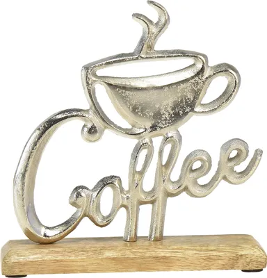 Produktbild von Metall Deko Coffee Tasse Silber Holz Tischdeko Küche 18cm