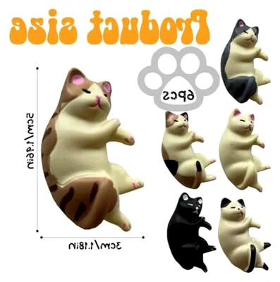 Produktbild von 6 Katzen Kühlschrankmagnete im Mini-Format als Kawaii Deko für die Küche