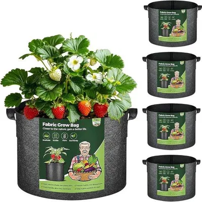 Productafbeelding van 5 grote, stevige, ademende plantenzakken van stof