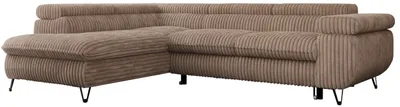 Produktbild von Ecksofa Sofa Braun, Wohnlandschaft L-Form mit Schlaffunktion und Bettkasten, Schlafsofa mit Bettkasten, Sofa mit Einstellbare Kopfstützen, Peter L - Braun Cord - Links Braun