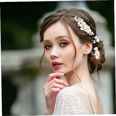 Produktbild von Brauthaarnadel Haarkamm Kopfschmuck aus Metall und Perlen für Teenager und Mädchen Haarschmuck für Hochzeit Verlobung Abschlussball und Abendveranstaltungen