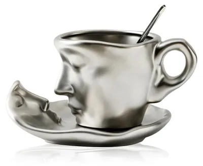 Kaffeetassen-Set mit Tablett, 260 ml, Porzellan, silber