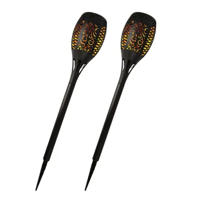 Produktbild von 2er Pack LED- Gartenfackel Solar ( ca. 50cm hoch ) LED-Lampe 1,2V 300mAh Akku, inkl. Erdspieß, Solarlampe Flammenlicht