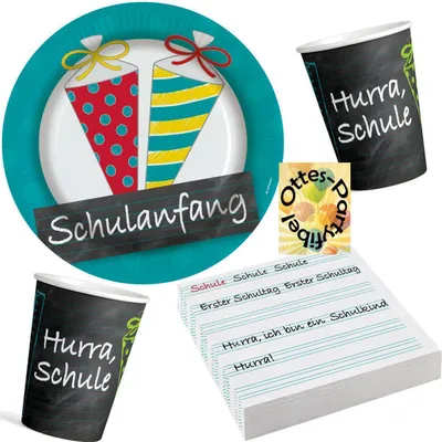 Produktbild von Schulanfang-Party-Set Schuleinführung Partyset 36tlg. für 8 Gäste 8 Teller 8 Becher 20 Servietten