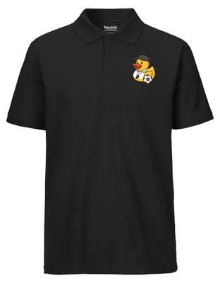Produktbild von Huuraa Herren Polo Shirt Quietscheente Fussball-Trainer Gummiente Coach 3XL Black Bio Baumwolle Fairtrade Poloshirt Geschenkidee
