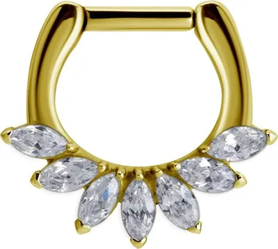 Produktbild von Karisma Edelstahl Septum Nasen Piercing Clicker Marquise mit Kristall Elements - 1,2x8mm JSRZ-19 - Gold