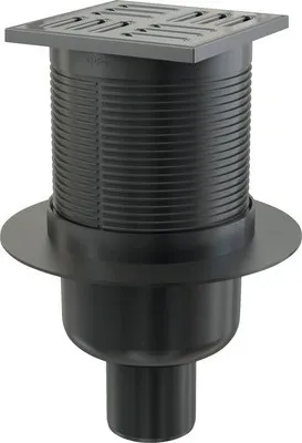 Produktbild von Alcadrain Bodenablauf 105 mm x 105 mm schwarz mit senkrechten Abgang DN 50 mm, Edelstahl Rost schwarz-matt, Kombi-Geruch