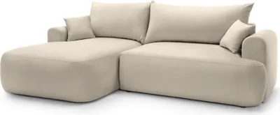 Produktbild von Selsey OVO - Ecksofa mit Schlaffunktion, Stauraum und Samtbezug, hellbeige, links