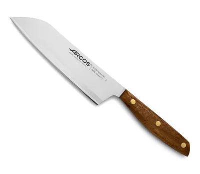 Produktbild von Arcos Santoku-Messer der Serie Nórdika, 19 cm lange Klinge aus rostfreiem NITRUM® und Griff aus Ovengkol-Holz