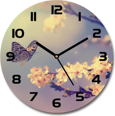 Produktbild von Wanduhr aus Glas 30fi Glasbild Glasuhr Gehärtetes Glas - schwarze-zeiger - Cherry blossom and butterfly