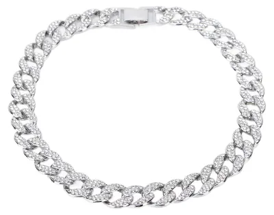 Produktbild von Kubanische Herren-Halskette, 40,6 cm, Diamant-Schmuck, Hip-Hop-Miami-Gliederkette, Silber