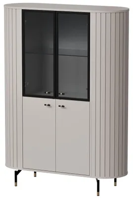 Produktbild von Selsey Zante - Vitrine 4-türig, geriffelt mit Glastür, graubeige, 112 cm