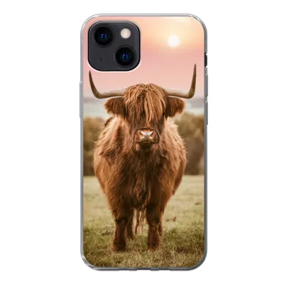 Produktbild von MuchoWow® Handyhülle Schutzhülle Hülle für iPhone 13 mini Schottischer Highlander - Sonne - Himmel Silikon Softcase Handy Hülle - Softcase
