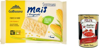 Produktbild von 6x Galbusera Mais i Fragranti, Cracker mit Mehl und nur Maisöl, 400 g + Italian Gourmet polpa 400g