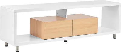 Produktbild von BELIANI TV-Möbel Weiß MDF Platte 159 x 39 cm Hochglanz Niedrig mit Stauraum 2 Schubladen 2 Regalen Offen Modern Minimalistisch Aufbewahrung Wohnzimmer