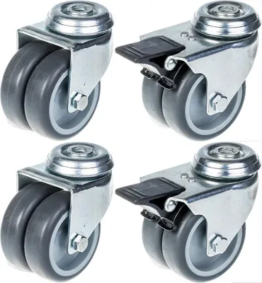 Image de 75mm 3" twin wheel castor grey rubber swivel & brake 400kg capacity, set of 4