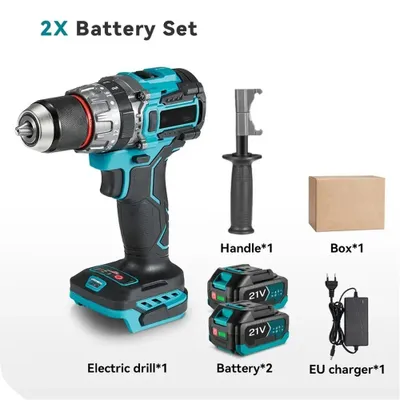 Produktbild von Akkubohrschrauber - Schlagbohrmaschine - 700 Nm Drehmoment - 13 mm Bohrfutter - Bürstenloser Motor - 20+3 Drehmomentstufen - 2 Akkus EU-Stecker