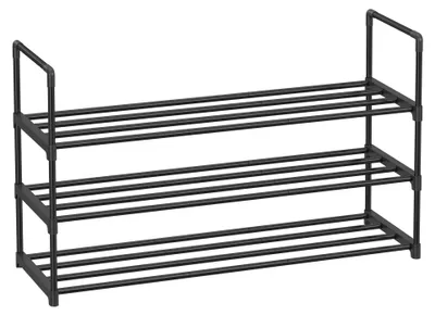 3-stufiges Schuhregal Metall, für 16-20 Paar, 92x30x55 cm, Schwarz