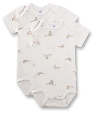 Productafbeelding van Sanetta jongensbody, korte mouwen, beige, set van 2 babybodies