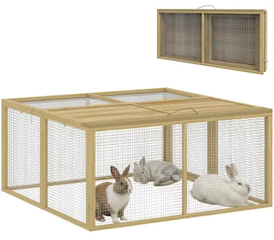 Produktbild von Kaninchenstall, aufklappbares Dach, Tannenholz, 120x120x57 cm