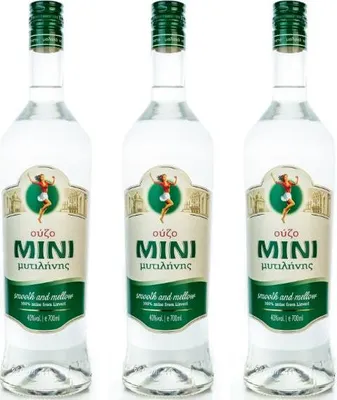 Produktbild von 3x 700ml Ouzo Mini Mytilini 40% Vol. Set - griechischer Anis Schnaps von Lesbos