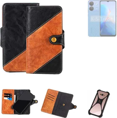 Produktbild von K-S-Trade Handyhülle Schutzhülle Bookstyle Case Wallet-Case kompatibel mit Infinix Smart 7 HD Handy Cover Bumper Klapphülle schwarz hellbraun 1x