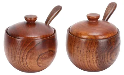 Gewürzdosen aus Holz, 2er Set, mit Deckel und Löffel, 0,15 l