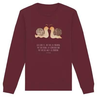 Produktbild von Mr. & Mrs. Panda Baumwoll Pullover Schnecken Liebe Größe S - Burgundy - Geschenk, Freundin, Sweater, Träume, Gemeinsam, Sweatshirt, Pulli, Rundhals, Zukunft, Große