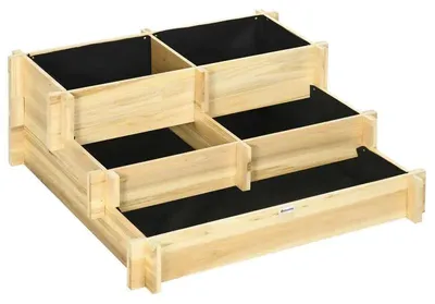 Obrázek produktu pro Vyvýšené záhon pro zahradu – třípatrový záhon z borovicového dřeva – 93x93x35 cm – Vhodný pro zeleninu i květiny – barva: armádní zelená