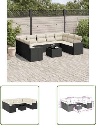 Produktbild von The Living Store 10-tlg. Garten-Sofagarnitur mit Kissen Schwarz Poly Rattan