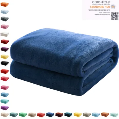 Produktbild von Kuscheldecke Flauschige Wohndecke Fleecedecke Sofadecke Bettüberwurf 220 x 240cm, Farbe:Dunkelblau