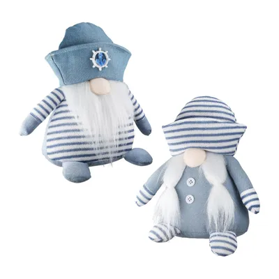 Produktbild von 2 Textilfiguren, Wichtel,  " Sandro", maritim, blau-weiss, 10x17x19cm, Füllung:80% Polyester, 20% Sand