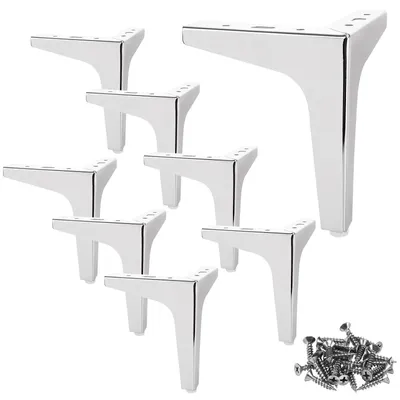 Immagine prodotto di Set di 8 piedini per mobili color argento, altezza 15 cm