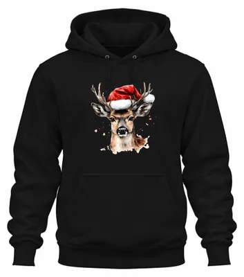 Productafbeelding van Rentierhoed in aquarelstijl, kerstthema, cadeau, grappig, vintage, uni, hoodie, zwart, maat M