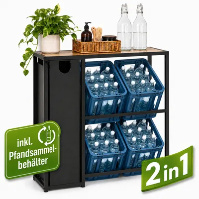Produktbild von DanDiBo Getränkekistenregal 4 Kisten mit Ablage Pfandflaschen Sammelbehälter 2 in 1 Metall Schwarz 96703 Getränkeregal Behälter Kistenregal Getränkekistenhalter Getränke Regal
