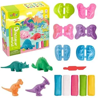 Zdjęcie produktu dla Plastelina z akcesoriami dinozaury dla dzieci zestaw 12 szt.